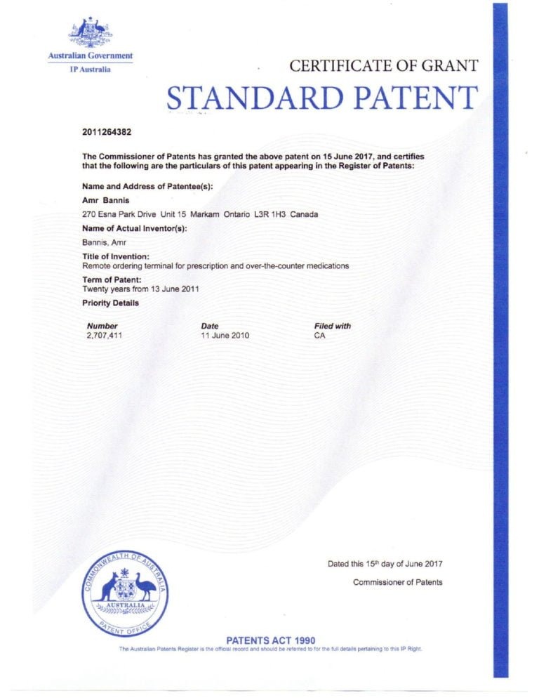 australia patent Patent No 2011264382 - TCE Group