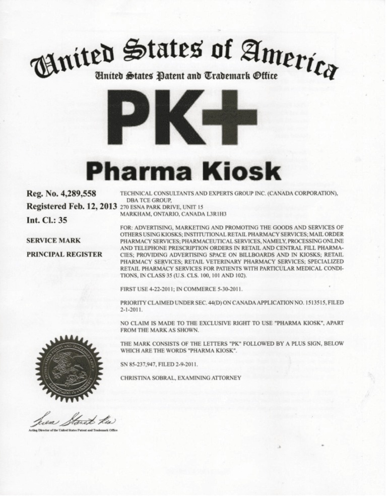 pk usa Registration No 4289558 - TCE Group